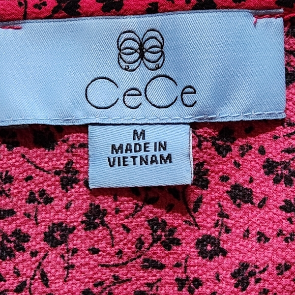 CeCe Ruffle Collar V-Neck ¾Length sleeve blouse Size M Colors magenta & black - Picture 4 of 13
